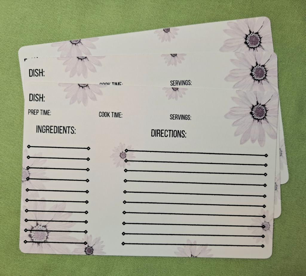 Purple Flower Recipe Cards