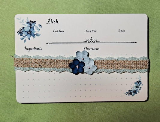 Blue Floral Recipe Cards