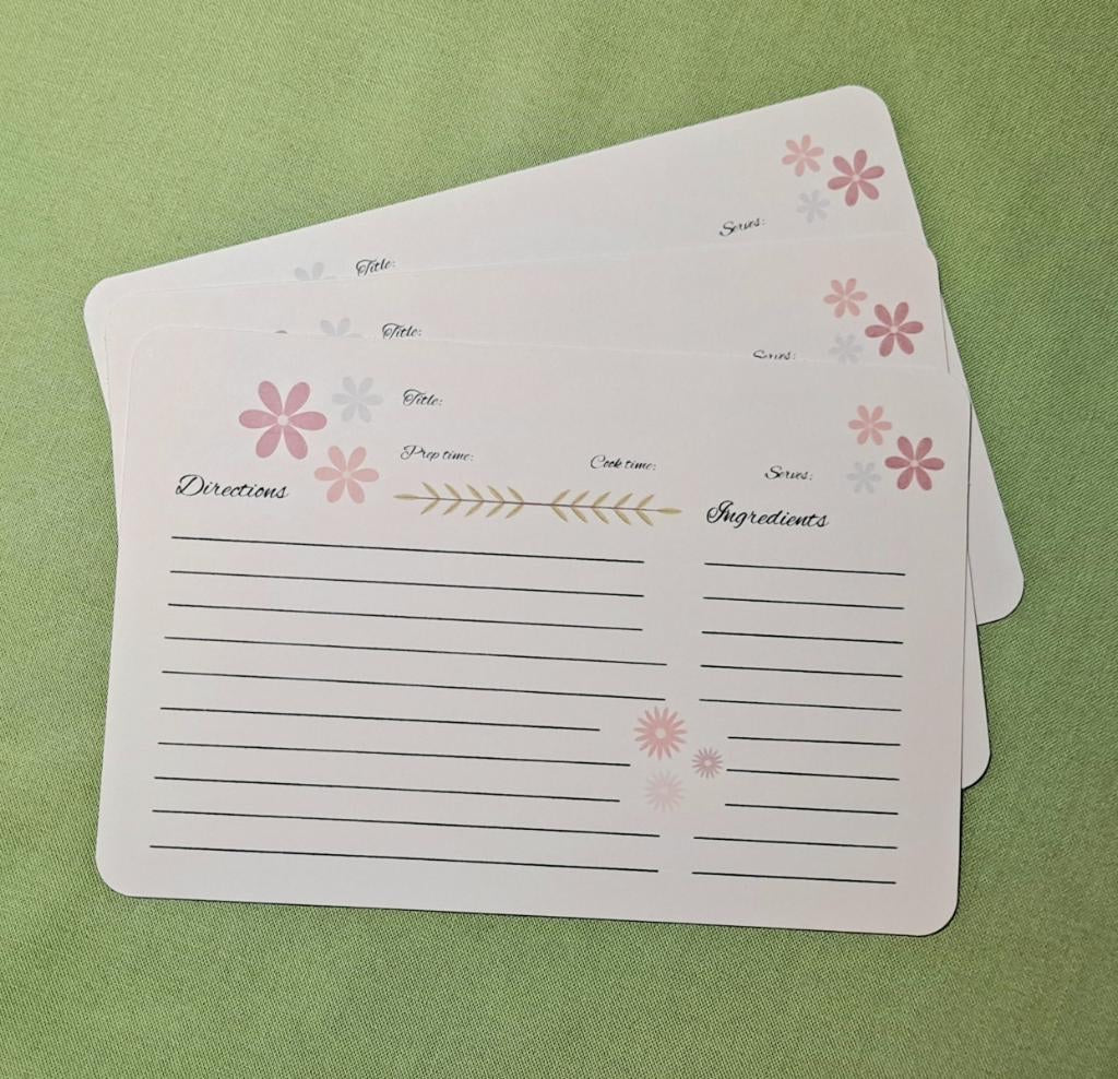 Pink Flower Recipe Cards