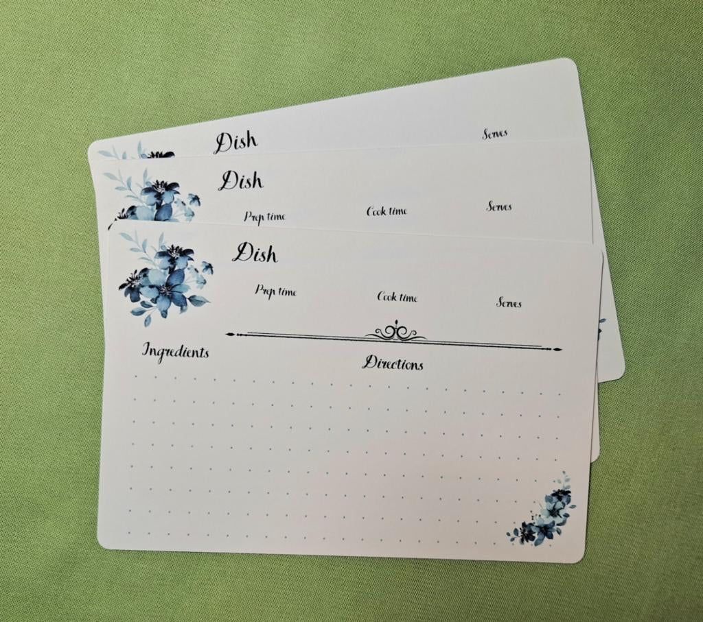 Blue Floral Recipe Cards