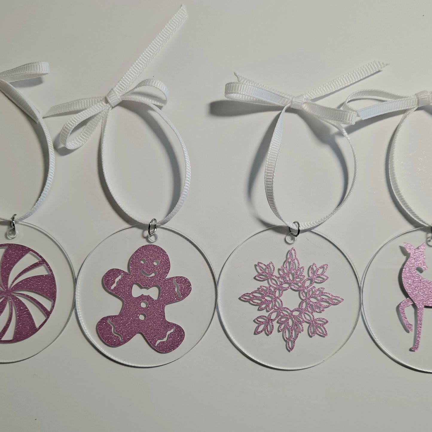 Sweet pink shimmer ornaments,  set of four